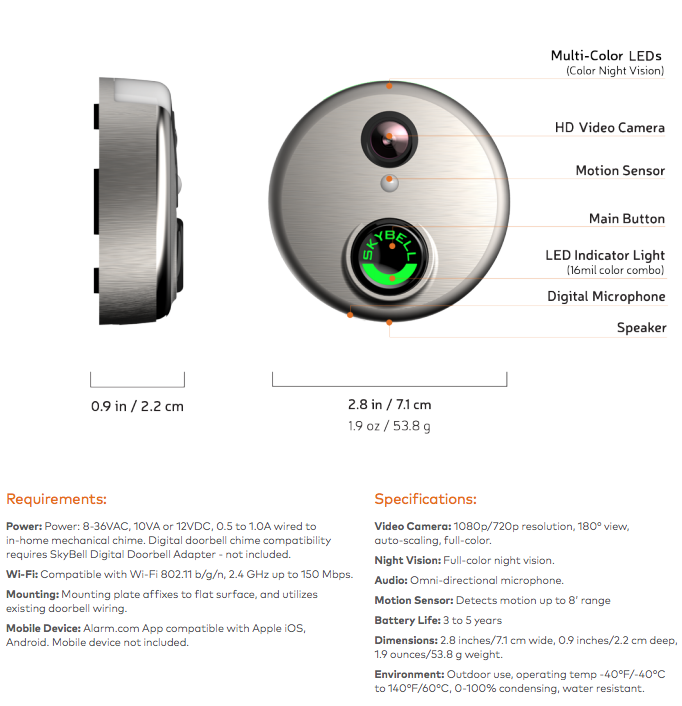 skybell hd wi-fi video doorbell