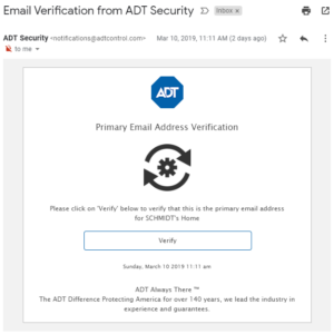ADT Control Email Verification