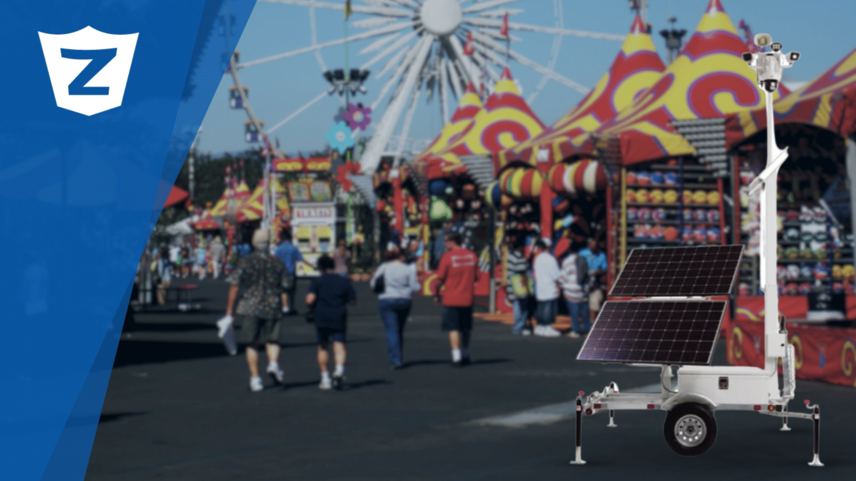 Mobile security trailer at a theme park to provide survelliance cameras for guest safety