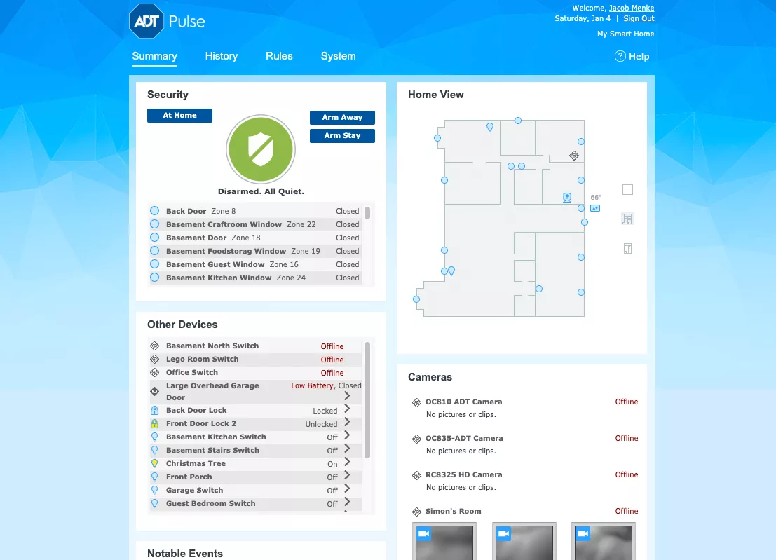 ADT Pulse Home Screen