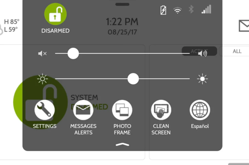 Tap Settings - Reboot Qolsys IQ4 Panel